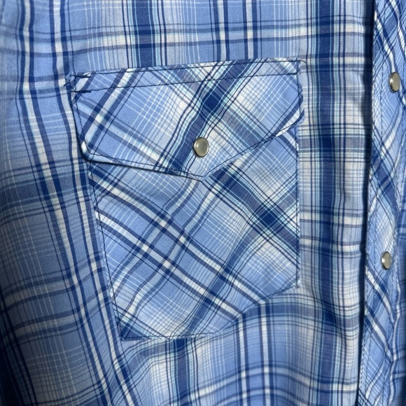 Wrangler Western Shirt Men’s Small Blue Plaid Pearl Snap Long Slv Cowboy Rodeo - Picture 6 of 13